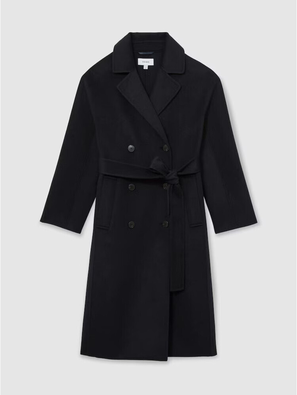 NEW, REISS Maeve Belted Double Breasted Wool Blend Coat in Navy Sz 6 #W209